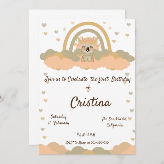 Magic Cloud Rainbow Koala Bär Party Einladung (Vorne/Hinten)