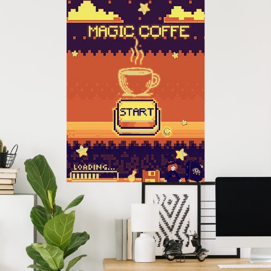 Magic Coffee - Retro Pixel Art Gamer Poster | 8-Bi (Heimbüro)