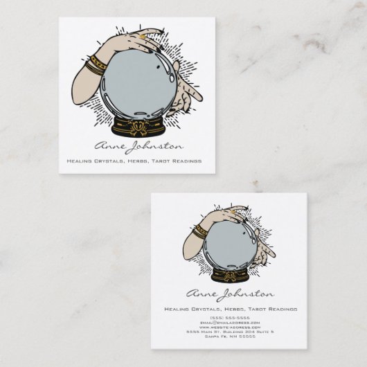 Magic Crystal Ball and Handplatz Business Card Quadratische Visitenkarte (Vorne/Hinten)