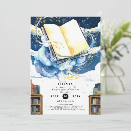 Magic Editable Library Storybook Birthday Einladung (Stehend Vorderseite)