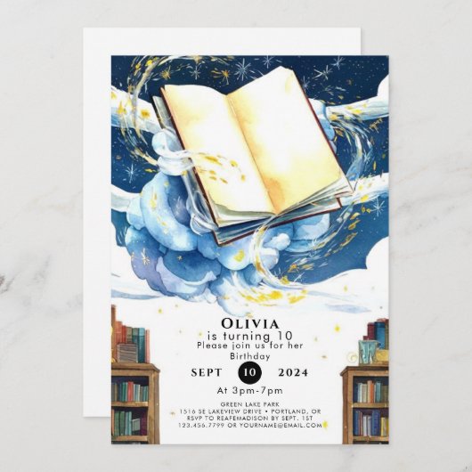 Magic Editable Library Storybook Birthday Einladung (Vorne/Hinten)