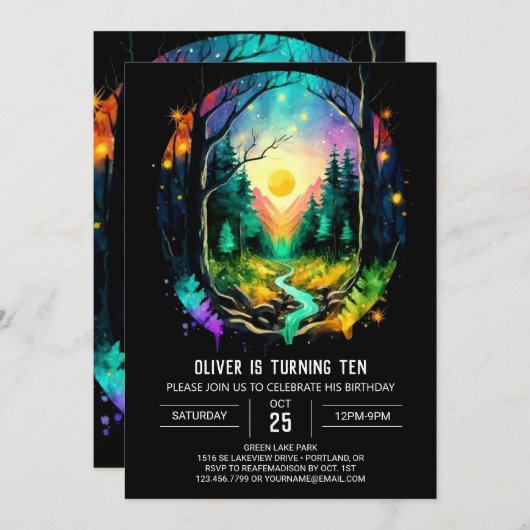 Magic Elegant Brushwood Geburtstag Einladung (Vorne/Hinten)
