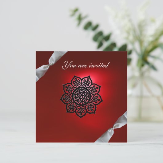 MAGIC EVENT Bändchen Rot Champagner Einladung (Stehend Vorderseite)