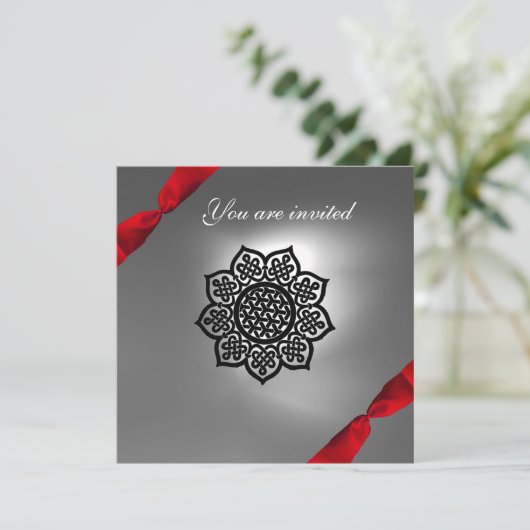 MAGIC EVENT Farbband weiß rot Einladung (Stehend Vorderseite)