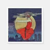 Magic Floating Woman Moon Night Sky Hexe Serviette (Vorderseite)