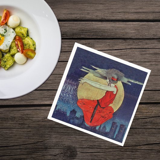 Magic Floating Woman Moon Night Sky Hexe Serviette