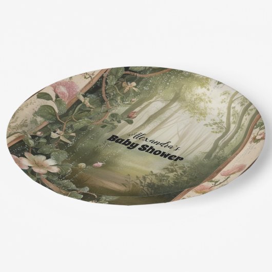 Magic Floral Forest Baby Dusche Pappteller (Schrägansicht)