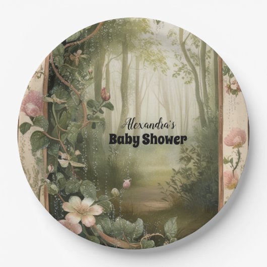 Magic Floral Forest Baby Dusche Pappteller (Vorderseite)