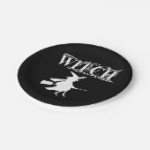 Magic Flying Hexe White Typografy Halloween Pappteller (Schrägansicht)