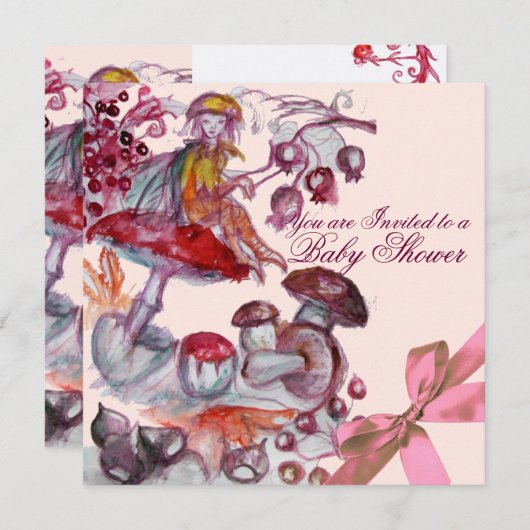 MAGIC FOLLET,MUSHÖME,PINK BOW BABY MÄDCHEN EINLADUNG (Vorne/Hinten)