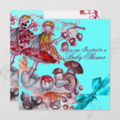 MAGIC FOLLET, MUSHROOME BLAUE RIBBON BABY BOY SHOW EINLADUNG (Vorne/Hinten)