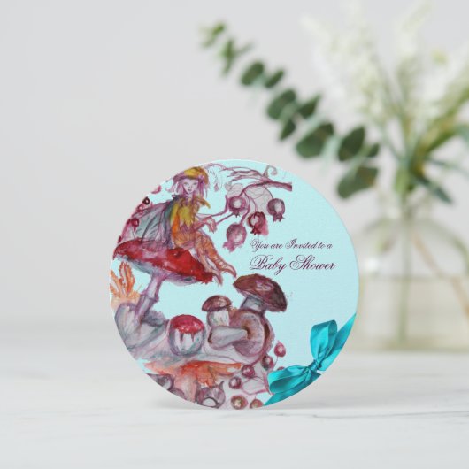 MAGIC FOLLET, MUSHROOME BLAUE RIBBON BABY BOY SHOW EINLADUNG (Stehend Vorderseite)