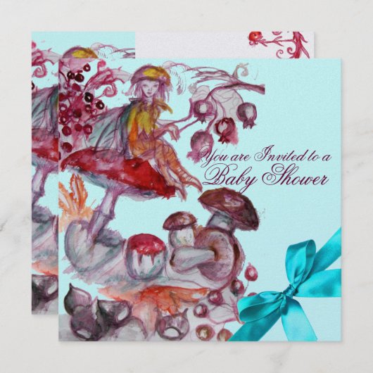 MAGIC FOLLET, MUSHROOME BLAUE RIBBON BABY BOY SHOW EINLADUNG (Vorne/Hinten)