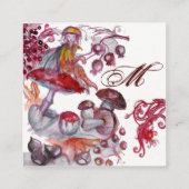 MAGIC FOLLET OF MUSHROOMS Fantasy Floral Monogram Quadratische Visitenkarte (Rückseite)