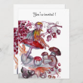 MAGIC FOLLET OF MUSHROOMS Red White Birthday Einladung (Vorne/Hinten)