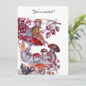 MAGIC FOLLET OF MUSHROOMS Red White Birthday Einladung (Stehend Vorderseite)