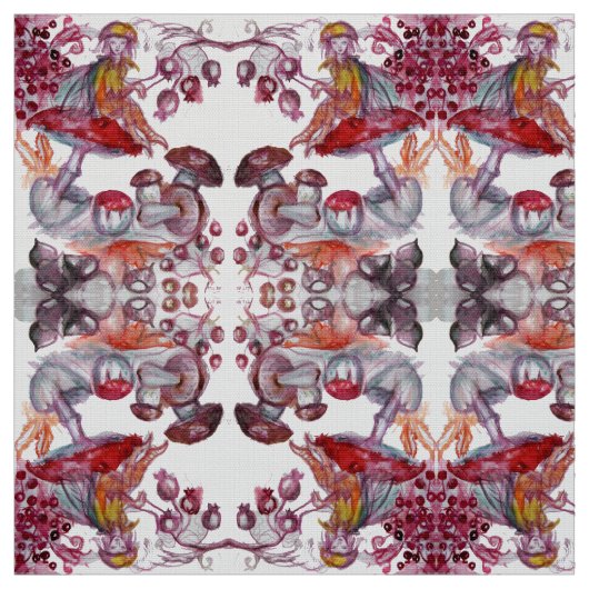 MAGIC FOLLET OF MUSHROOMS Red White Flora Fantasy Stoff (Muster)