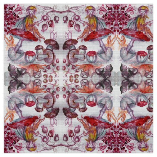MAGIC FOLLET OF MUSHROOMS Red White Flora Fantasy Stoff (Muster)