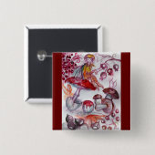 MAGIC FOLLET OF MUSHROOMS Red White Floral Fantasy Button (Vorne & Hinten)
