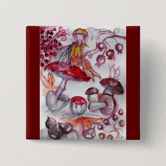 MAGIC FOLLET OF MUSHROOMS Red White Floral Fantasy Button (Vorderseite)