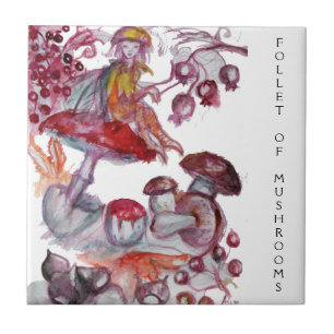 MAGIC FOLLET OF MUSHROOMS Red White Floral Fantasy Fliese