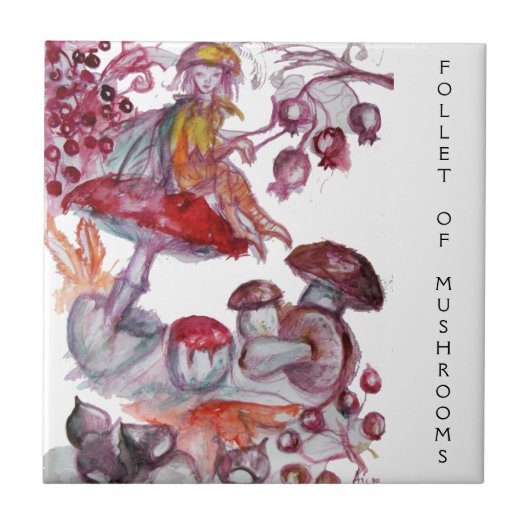 MAGIC FOLLET OF MUSHROOMS Red White Floral Fantasy Fliese (Vorderseite)