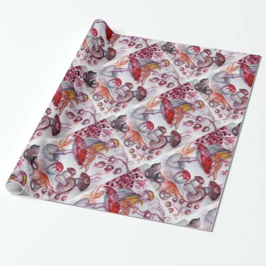 MAGIC FOLLET OF MUSHROOMS Red White Floral Fantasy Geschenkpapier (Ungerollt)