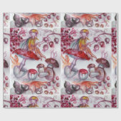 MAGIC FOLLET OF MUSHROOMS Red White Floral Fantasy Geschenkpapier (Flach)