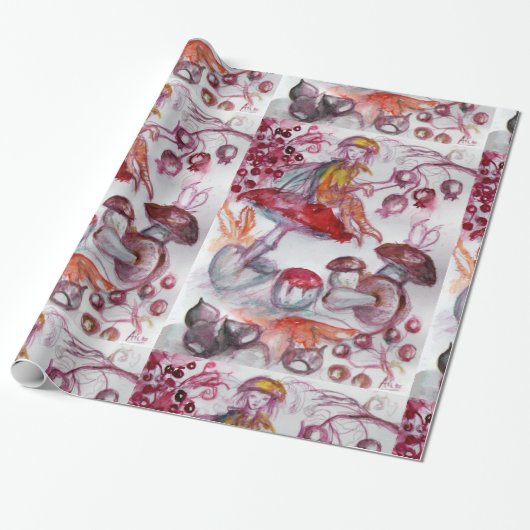 MAGIC FOLLET OF MUSHROOMS Red White Floral Fantasy Geschenkpapier (Ungerollt)