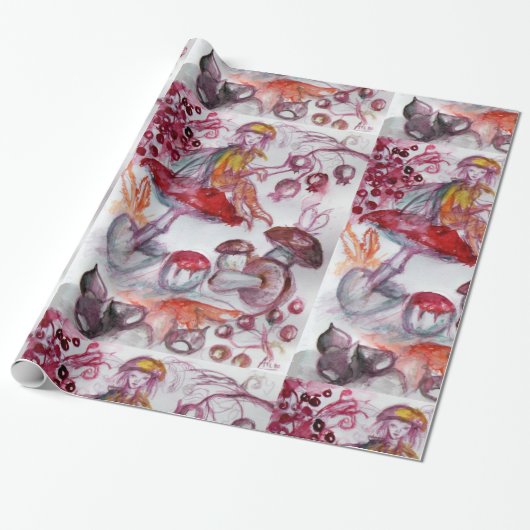 MAGIC FOLLET OF MUSHROOMS Red White Floral Fantasy Geschenkpapier (Ungerollt)