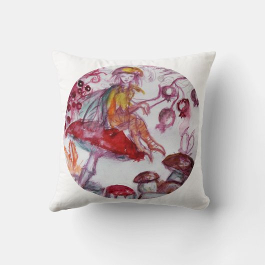 MAGIC FOLLET OF MUSHROOMS Red White Floral Fantasy Kissen (Rückseite)