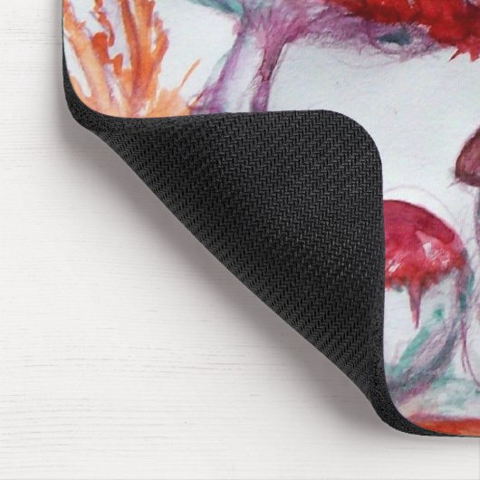 MAGIC FOLLET OF MUSHROOMS Red White Floral Fantasy Mousepad (Ecke)