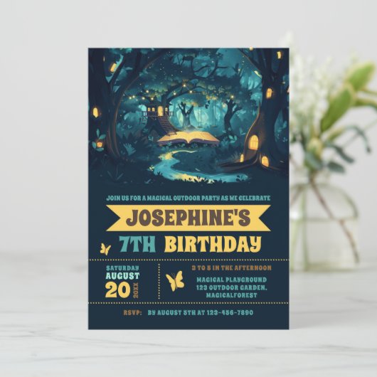 Magic Forest Birthday Party Einladung (Stehend Vorderseite)