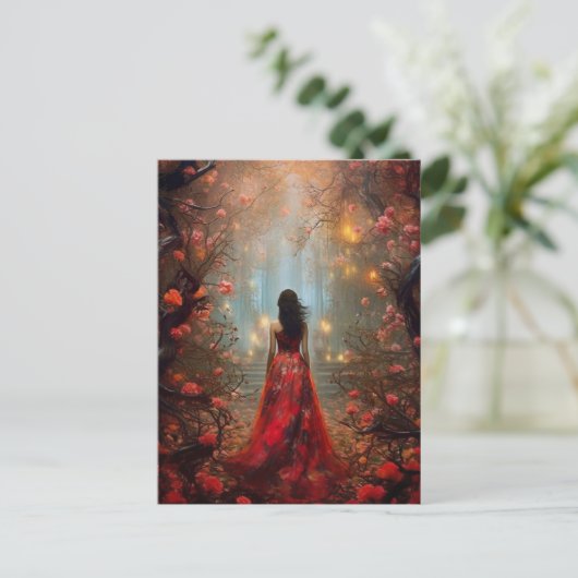 Magic Forest Girl Fantasy Kunst, Dichtung und Musi Postkarte (Stehend Vorderseite)