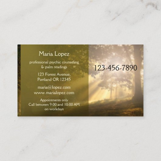 Magic Forest Palm Reader Business Card Visitenkarte (Rückseite)