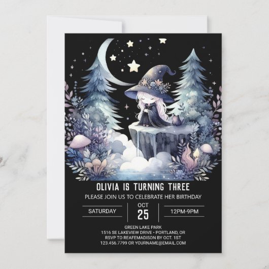 Magic Girl Wizard Geburtstag Einladung (Vorderseite)