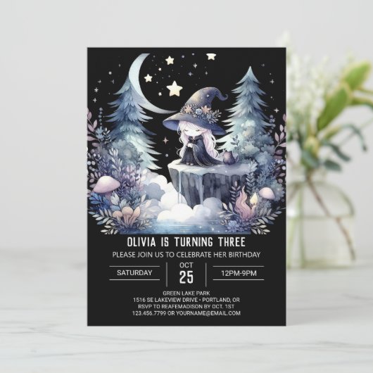 Magic Girl Wizard Geburtstag Einladung (Stehend Vorderseite)