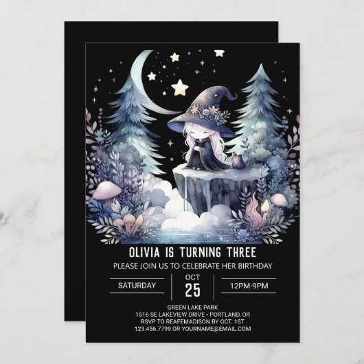 Magic Girl Wizard Geburtstag Einladung (Vorne/Hinten)