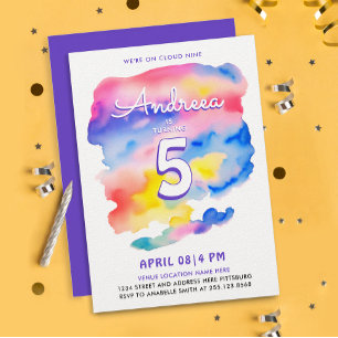 Magic Girly Colorful Cloud Nine Bday Watercolor Einladung
