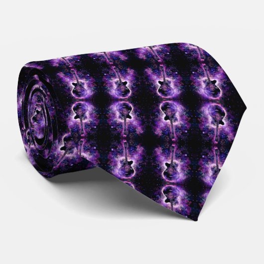 Magic Guitar Neck Tie - Modernes Lila Black Krawatte (Gerollt)