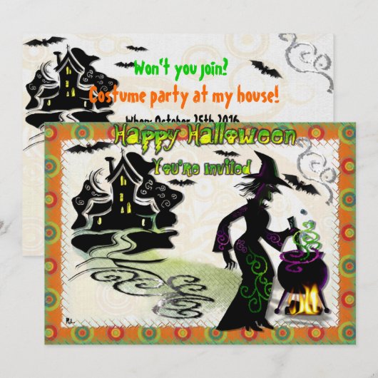 Magic Halloween Hexe Einladung (Vorne/Hinten)