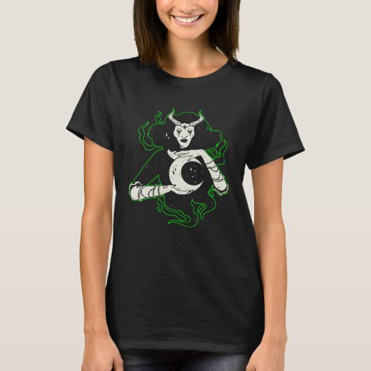 Magic Hexe Devilish Horns Crescent Moon T-Shirt (Vorderseite)