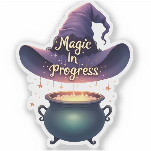 "Magic In Progress" Witch Hat Halloween Sticker (Vorderseite)