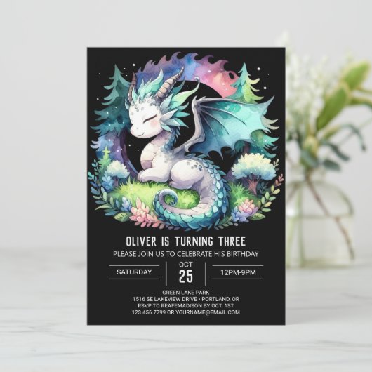 Magic Kids Dragon Birthday Einladung (Stehend Vorderseite)