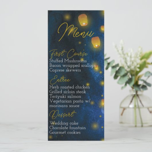 Magic Lantern Wedding Menu Einladung (Stehend Vorderseite)