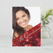 Magic Lights Foto Quinceanera - rot Einladung (Stehend Vorderseite)