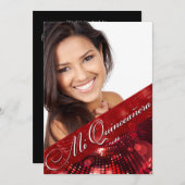 Magic Lights Foto Quinceanera - rot Einladung (Vorne/Hinten)
