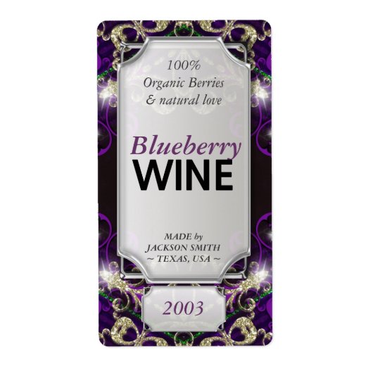 Magic Lila Gold Custom Text Wein Flaschenmarken (Vorne)