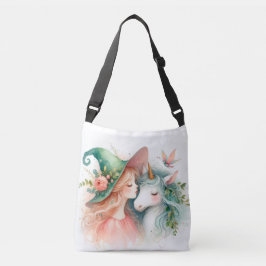 Magic little Unicorn Cute Witch Watercolor fantasy Tragetaschen Mit Langen Trägern