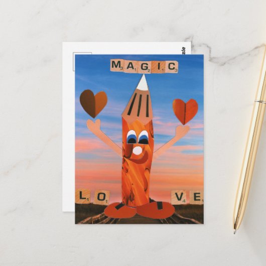 Magic Love! Grappig potlood stuurt liefde Postkarte (Vorderseite/Rückseite Beispiel)